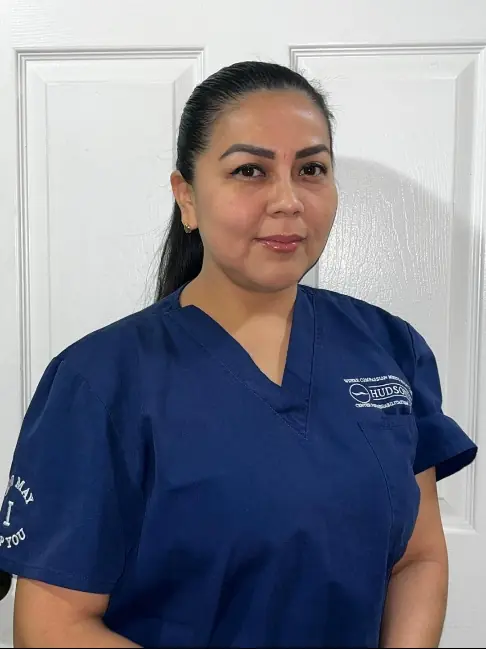 Yamirli Lojano Cruz in nursing scrubs at Hudson View Rehab Center